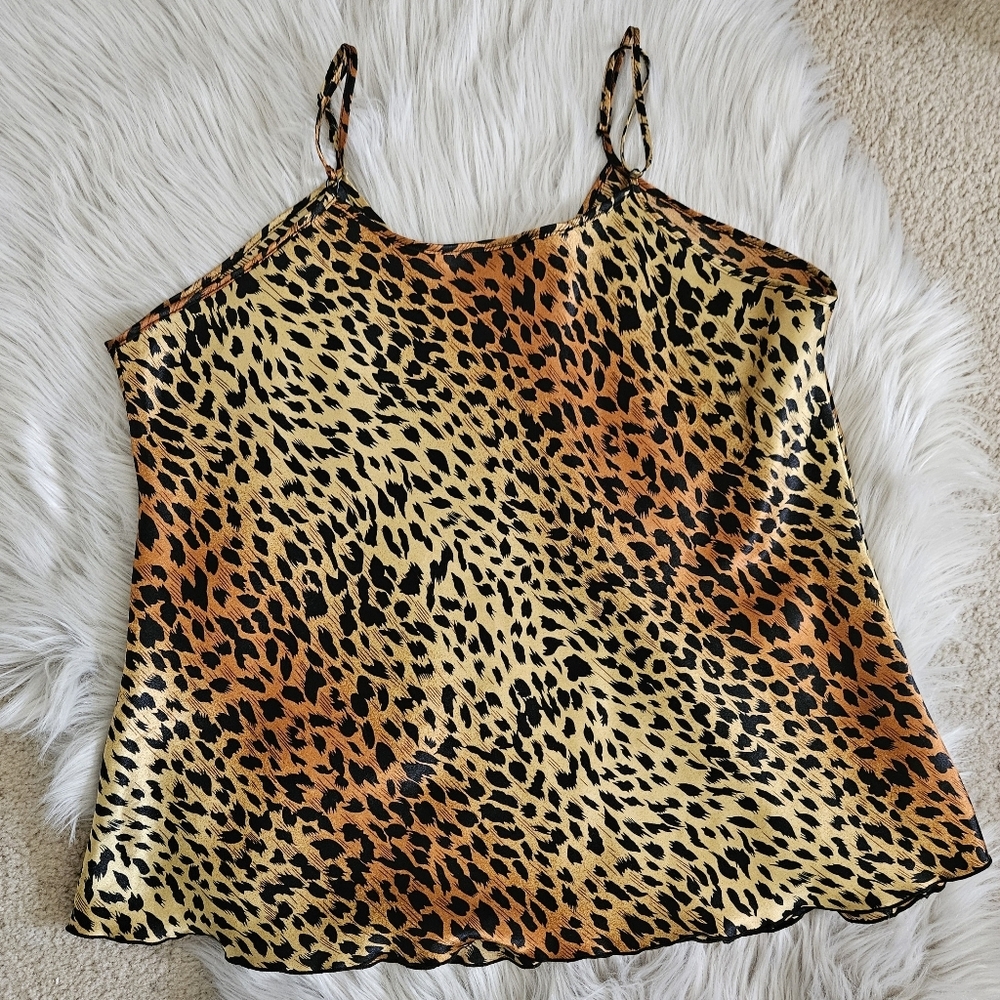 Leopard Tiger Cheetah Print Silk Blend Tank Top Size L